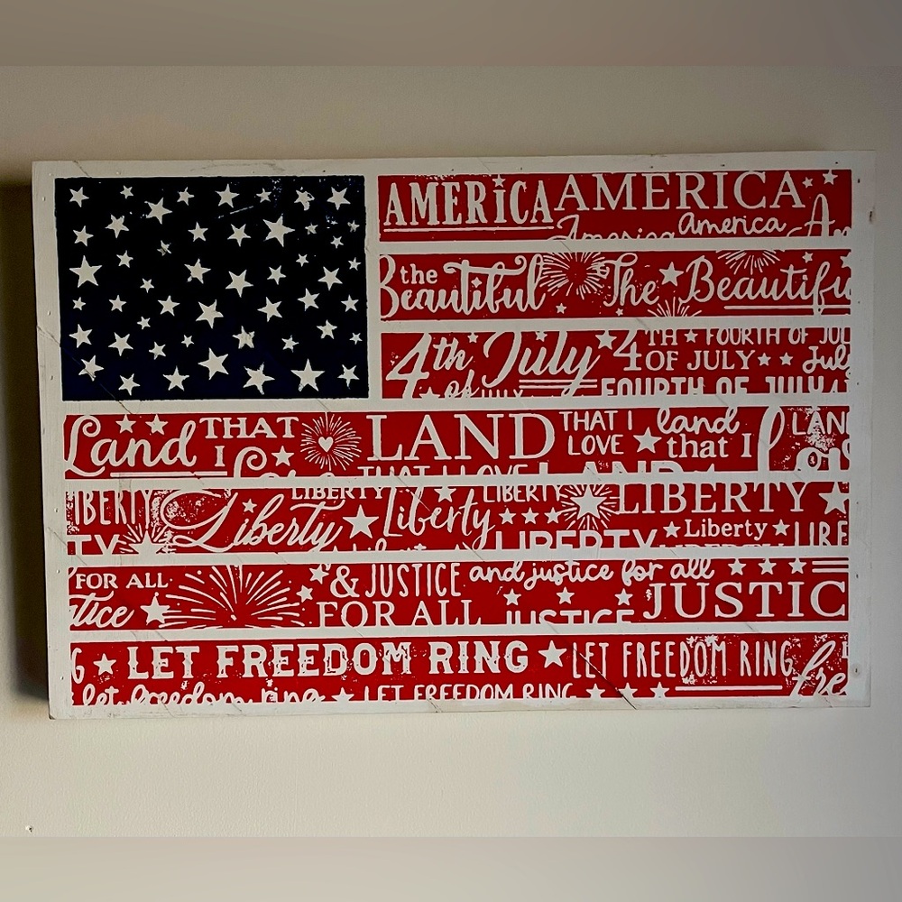 Chalk art American flag 12x18x1 inches. 4th of July, America.